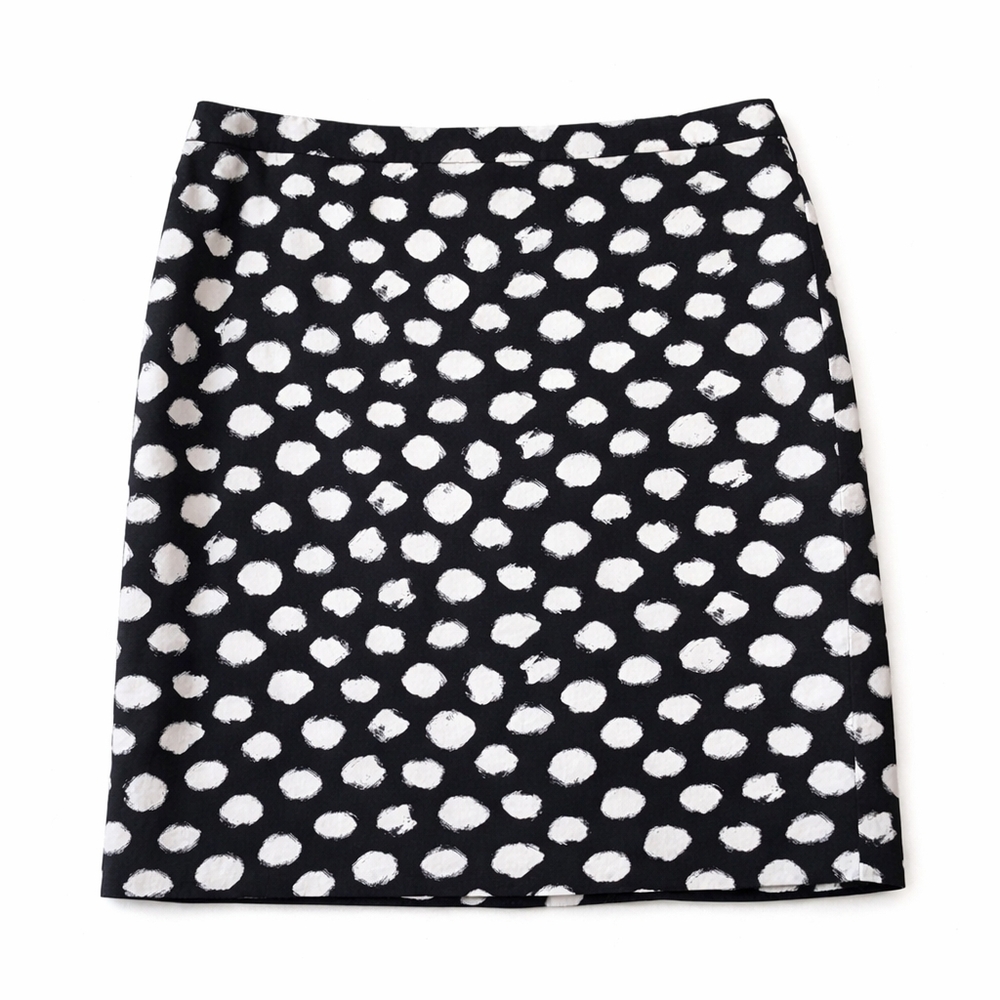 LOFT Polka Dot Pencil Mini Skirt Black White Size 6 Career Preppy